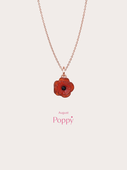 Carved Poppy Necklace 18K Rose Gold (5) – Mondays Made Flower & Birthstone Jewelry Singapore