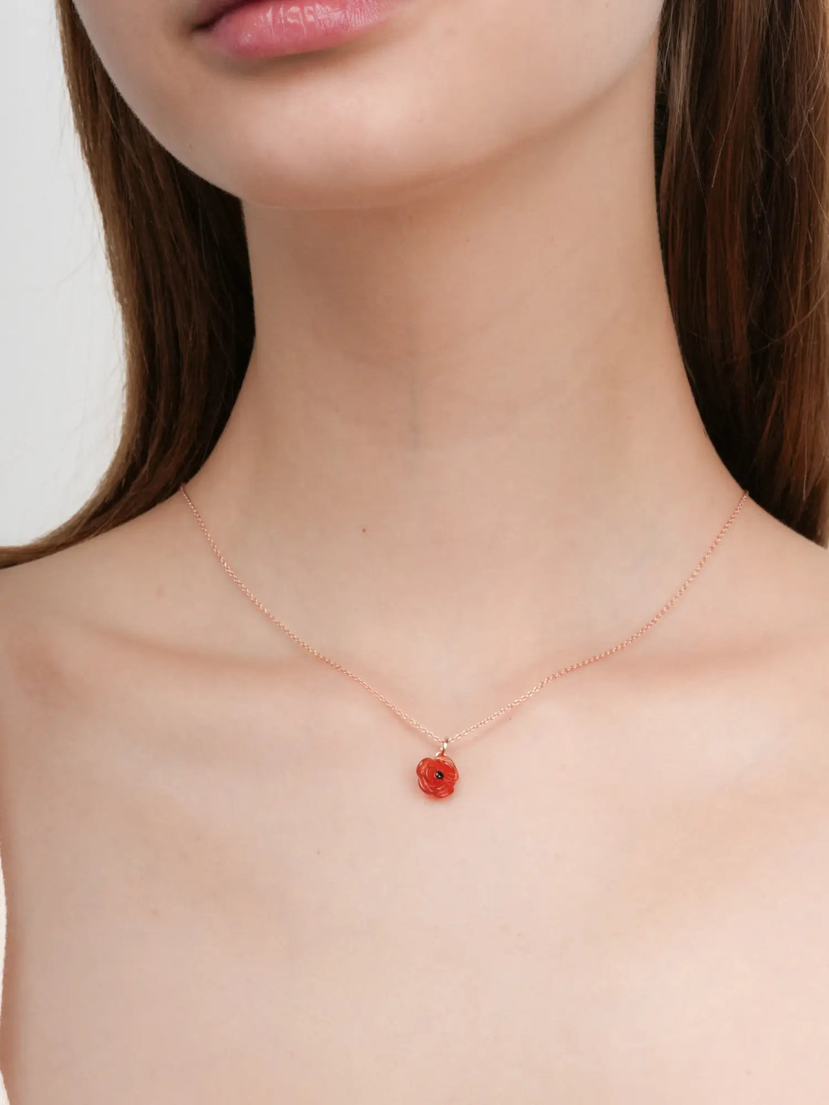 Carved Poppy Necklace 18K Rose Gold (2) – Mondays Made Flower & Birthstone Jewelry Singapore