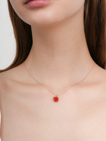 Carved Poppy Necklace 18K Rose Gold (2) – Mondays Made Flower & Birthstone Jewelry Singapore