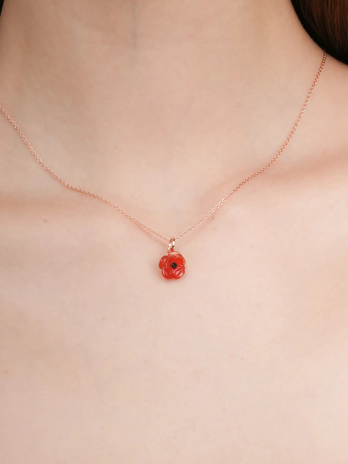 Carved Poppy Necklace 18K Rose Gold (3) – Mondays Made Flower & Birthstone Jewelry Singapore