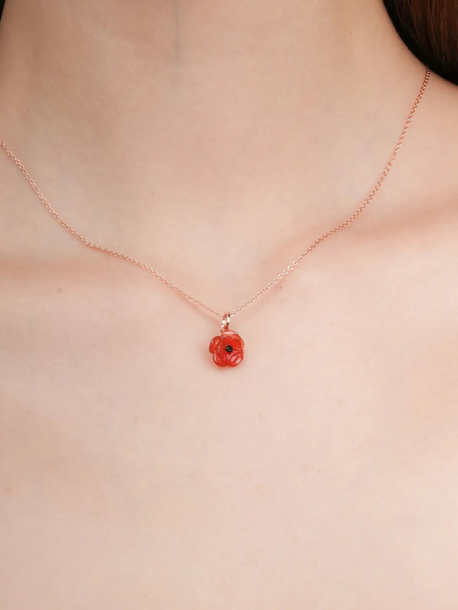 Carved Poppy Necklace 18K Rose Gold (3) – Mondays Made Flower & Birthstone Jewelry Singapore