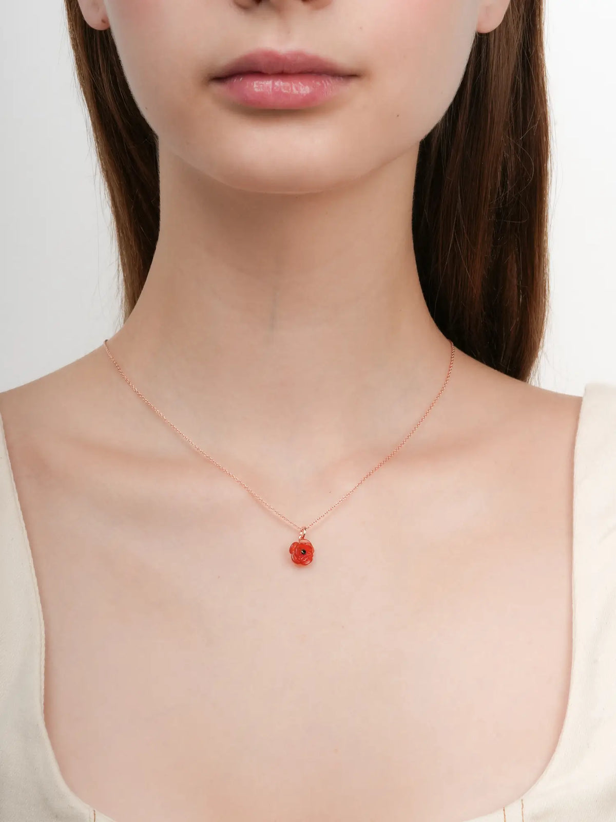 Carved Poppy Necklace 18K Rose Gold (4) – Mondays Made Flower & Birthstone Jewelry Singapore