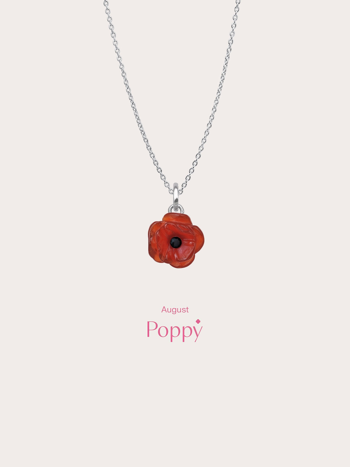 Carved Poppy Necklace S925 Silver Rhodium (5) – Mondays Made Flower & Birthstone Jewelry Singapore