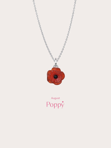 Carved Poppy Necklace S925 Silver Rhodium (5) – Mondays Made Flower & Birthstone Jewelry Singapore