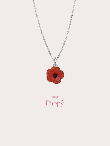 Carved Poppy Necklace S925 Silver Rhodium (5) – Mondays Made Flower & Birthstone Jewelry Singapore