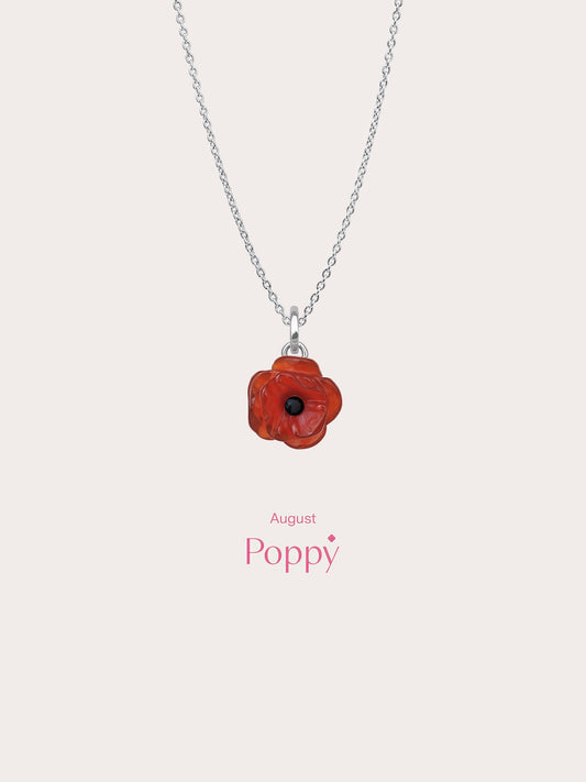 Carved Poppy Necklace S925 Silver Rhodium (5) – Mondays Made Flower & Birthstone Jewelry Singapore