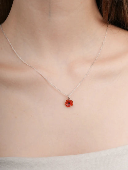 Carved Poppy Necklace S925 Silver Rhodium (2) – Mondays Made Flower & Birthstone Jewelry Singapore
