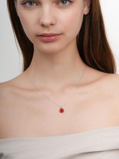 Carved Poppy Necklace S925 Silver Rhodium (4) – Mondays Made Flower & Birthstone Jewelry Singapore