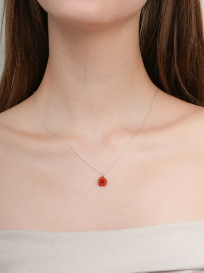 Carved Poppy Necklace S925 Silver Rhodium (3) – Mondays Made Flower & Birthstone Jewelry Singapore