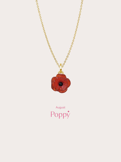 Carved Poppy Necklace 18K Gold (5) – Mondays Made Flower & Birthstone Jewelry Singapore