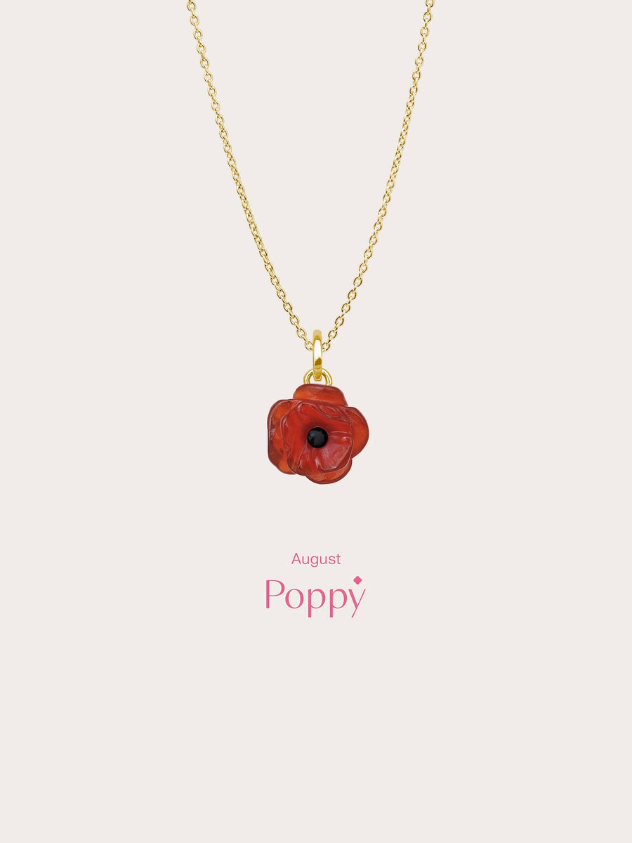 Carved Poppy Necklace 18K Gold (5) – Mondays Made Flower & Birthstone Jewelry Singapore