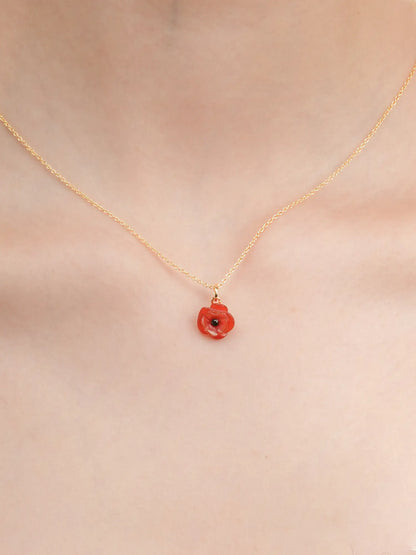 Carved Poppy Necklace 18K Gold (2) – Mondays Made Flower & Birthstone Jewelry Singapore