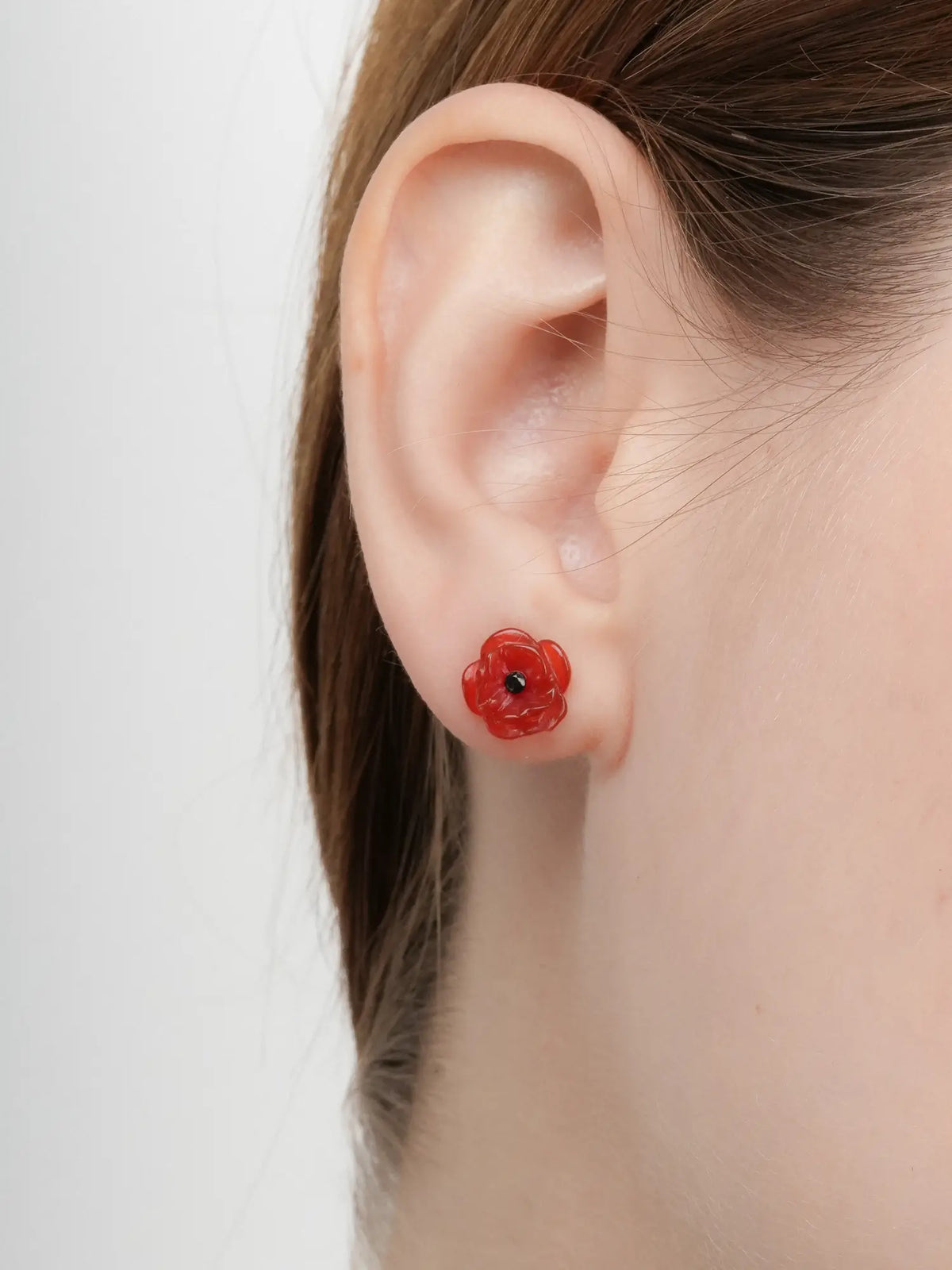 Carved Poppy Stud Earrings (5) – Mondays Made Flower & Birthstone Jewelry Singapore