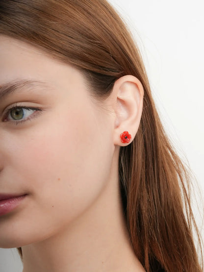 Carved Poppy Stud Earrings (3) – Mondays Made Flower & Birthstone Jewelry Singapore