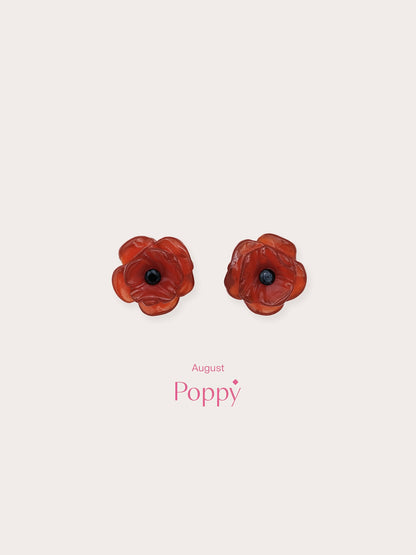 Carved Poppy Stud Earrings 18K Rose Gold (2) – Mondays Made Flower & Birthstone Jewelry Singapore