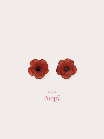 Carved Poppy Stud Earrings S925 Silver Rhodium (2) – Mondays Made Flower & Birthstone Jewelry Singapore