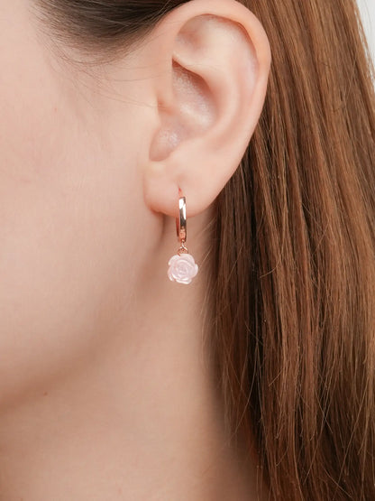 Carved Rose Huggie Earrings 18K Rose Gold (3) – Mondays Made Flower & Birthstone Jewelry Singapore