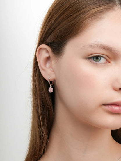Carved Rose Huggie Earrings S925 Silver Rhodium (1) – Mondays Made Flower & Birthstone Jewelry Singapore