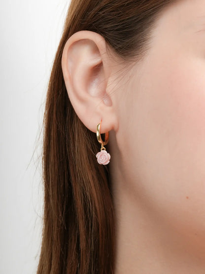 Carved Rose Huggie Earrings 18K Gold (1) – Mondays Made Flower & Birthstone Jewelry Singapore
