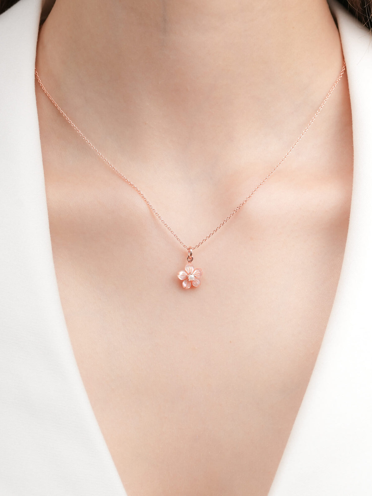 Carved Sakura Necklace 18K Rose Gold (1) – Mondays Made Flower & Birthstone Jewelry Singapore