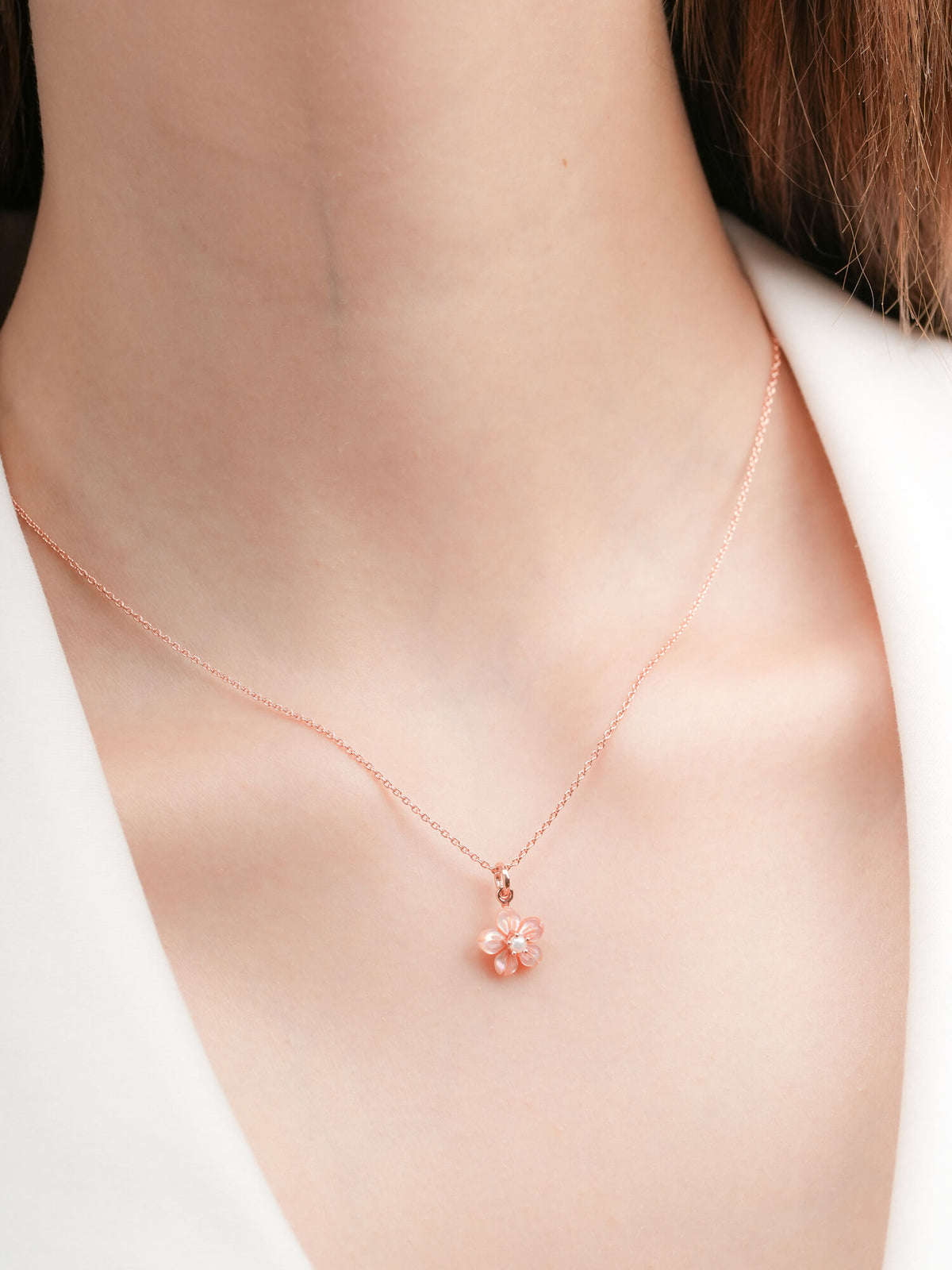 Carved Sakura Necklace 18K Rose Gold (4) – Mondays Made Flower & Birthstone Jewelry Singapore