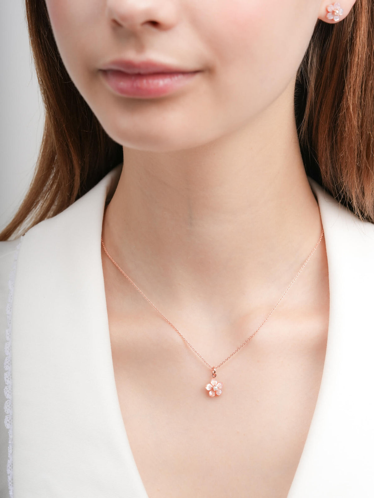 Carved Sakura Necklace 18K Rose Gold (2) – Mondays Made Flower & Birthstone Jewelry Singapore