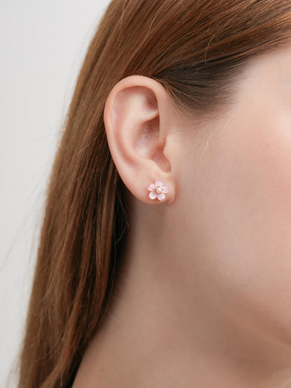 Carved Sakura Stud Earrings 18K Rose Gold (6) – Mondays Made Flower & Birthstone Jewelry Singapore