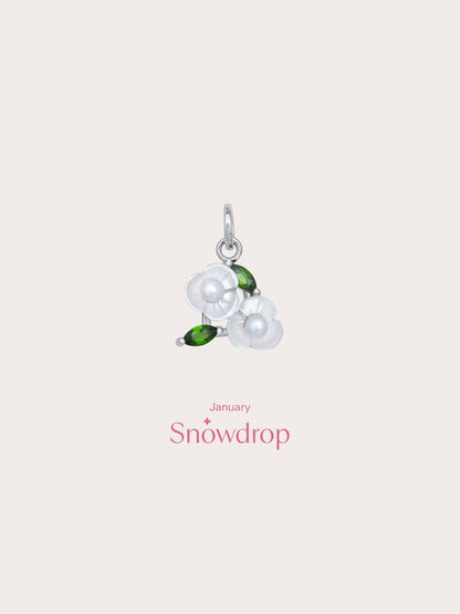 Carved Snowdrop Cluster Charm S925 Silver Rhodium (4) – Mondays Made Flower & Birthstone Jewelry Singapore