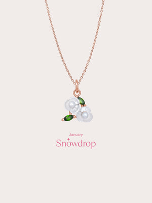 Carved Snowdrop Cluster Necklace 18K Rose Gold (5) – Mondays Made Flower & Birthstone Jewelry Singapore