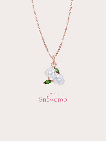 Carved Snowdrop Cluster Necklace 18K Rose Gold (5) – Mondays Made Flower & Birthstone Jewelry Singapore