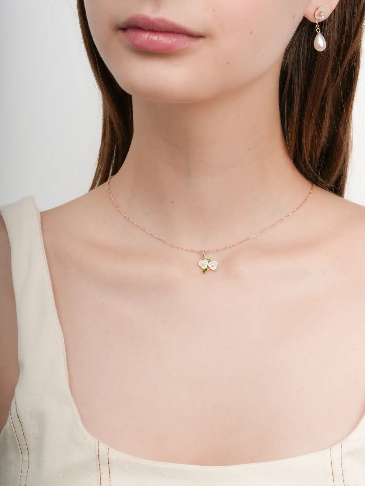 Carved Snowdrop Cluster Necklace 18K Rose Gold (3) – Mondays Made Flower & Birthstone Jewelry Singapore