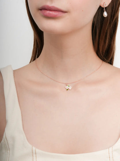 Carved Snowdrop Cluster Necklace 18K Rose Gold (3) – Mondays Made Flower & Birthstone Jewelry Singapore