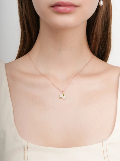 Carved Snowdrop Cluster Necklace 18K Rose Gold (4) – Mondays Made Flower & Birthstone Jewelry Singapore