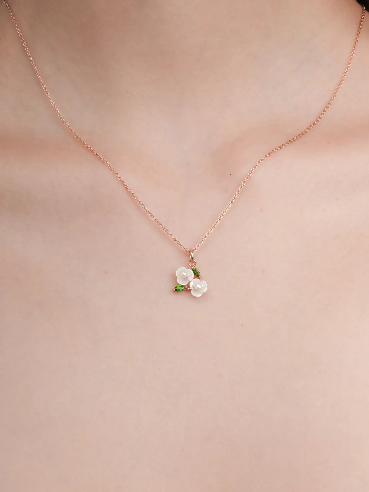 Carved Snowdrop Cluster Necklace 18K Rose Gold (2) – Mondays Made Flower & Birthstone Jewelry Singapore