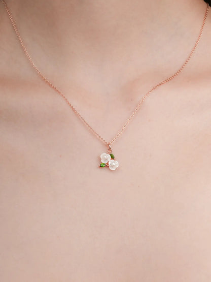 Carved Snowdrop Cluster Necklace 18K Rose Gold (2) – Mondays Made Flower & Birthstone Jewelry Singapore
