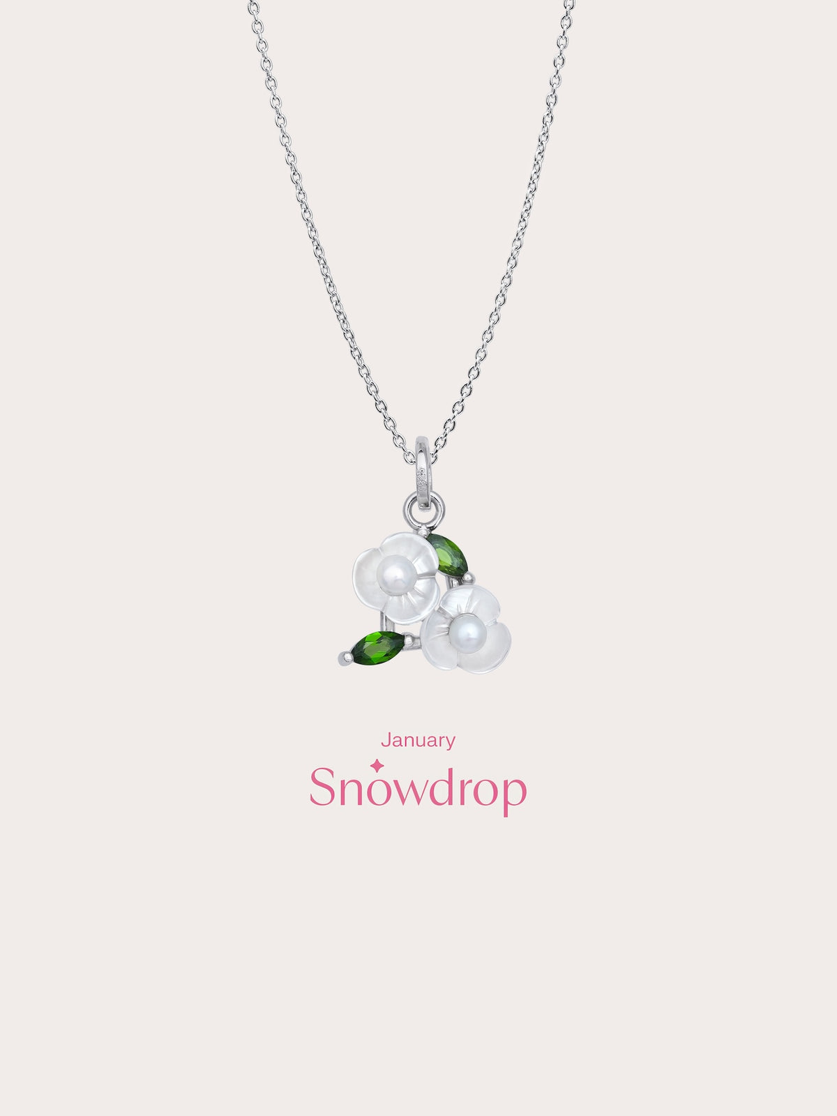 Carved Snowdrop Cluster Necklace S925 Silver Rhodium (5) – Mondays Made Flower & Birthstone Jewelry Singapore