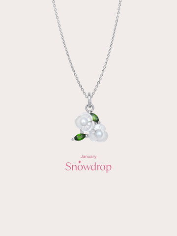 Carved Snowdrop Cluster Necklace S925 Silver Rhodium (5) – Mondays Made Flower & Birthstone Jewelry Singapore