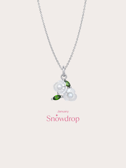 Carved Snowdrop Cluster Necklace S925 Silver Rhodium (5) – Mondays Made Flower & Birthstone Jewelry Singapore