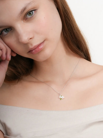 Carved Snowdrop Cluster Necklace S925 Silver Rhodium (3) – Mondays Made Flower & Birthstone Jewelry Singapore