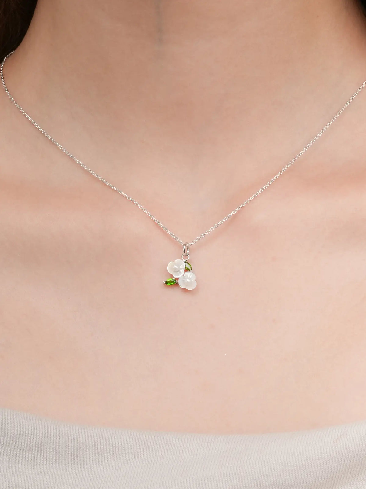 Carved Snowdrop Cluster Necklace S925 Silver Rhodium (2) – Mondays Made Flower & Birthstone Jewelry Singapore