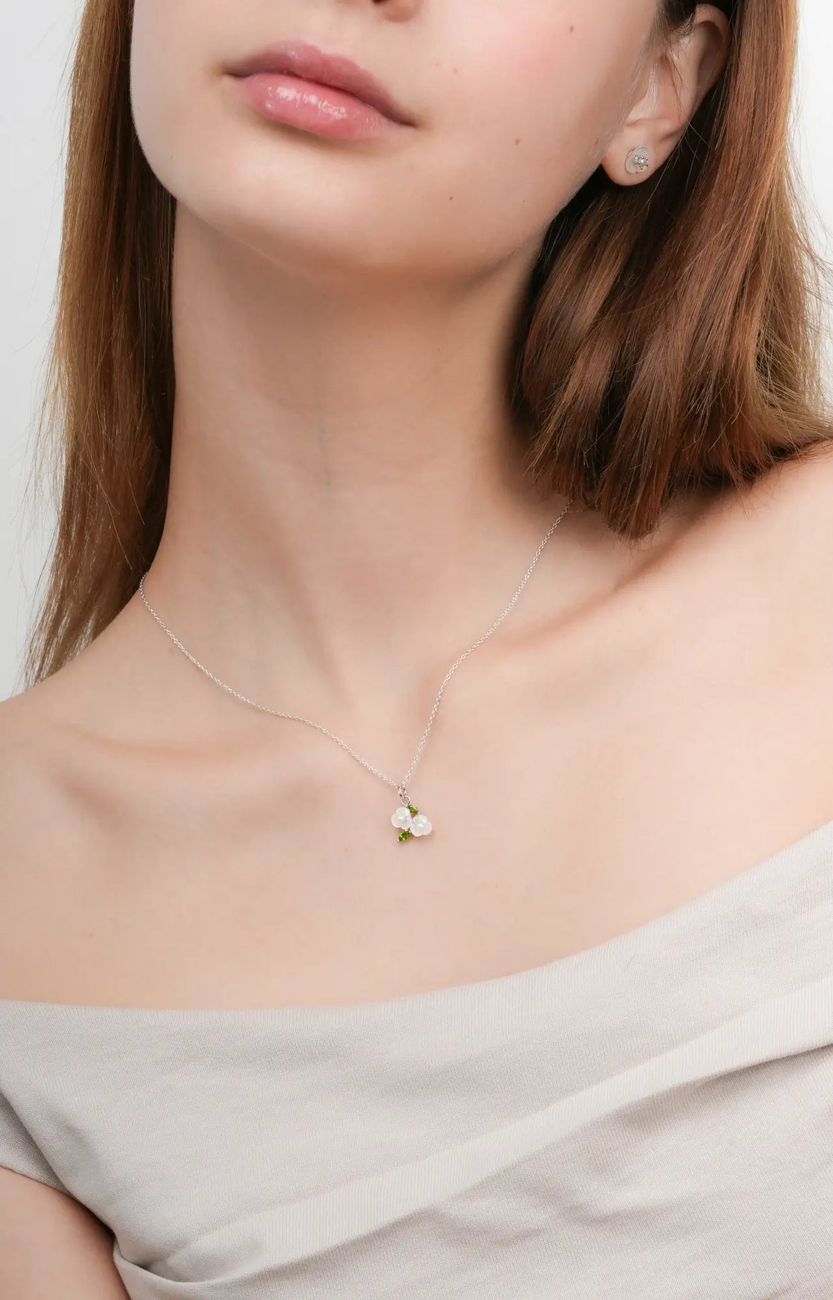 Carved Snowdrop Cluster Necklace S925 Silver Rhodium (4) – Mondays Made Flower & Birthstone Jewelry Singapore