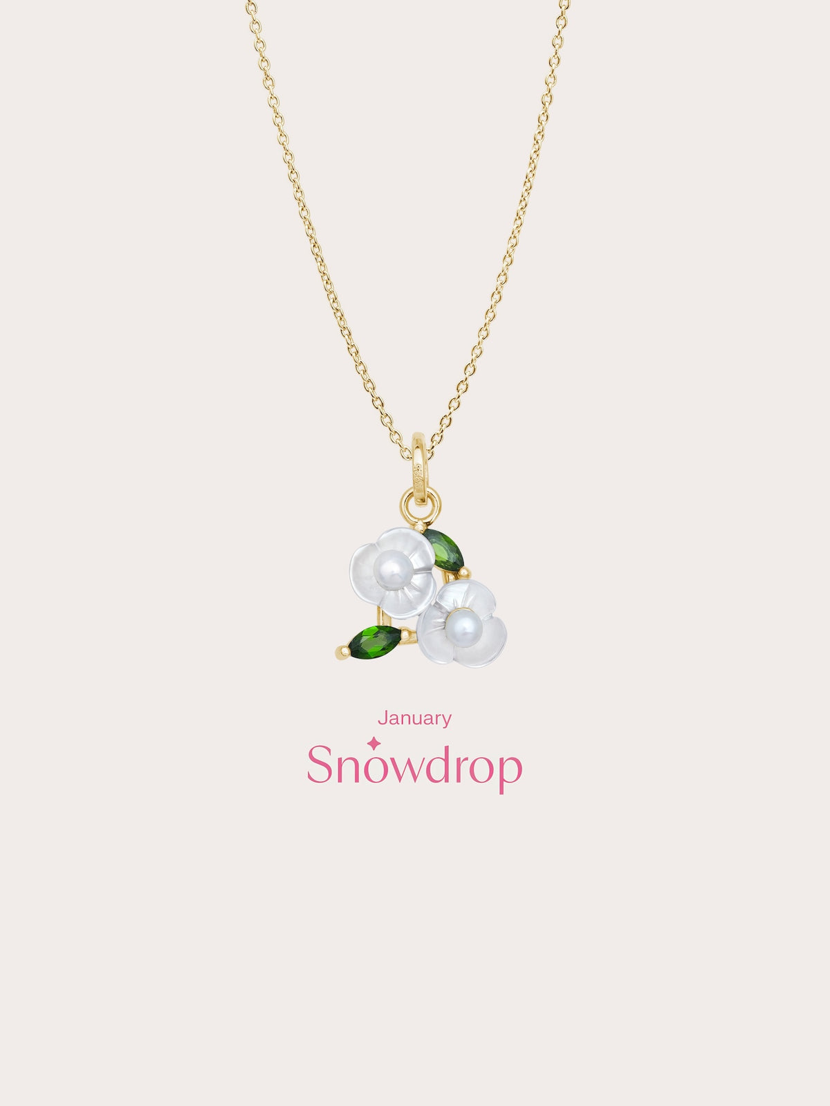 Carved Snowdrop Cluster Necklace 18K Gold (5) – Mondays Made Flower & Birthstone Jewelry Singapore