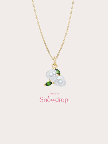 Carved Snowdrop Cluster Necklace 18K Gold (5) – Mondays Made Flower & Birthstone Jewelry Singapore