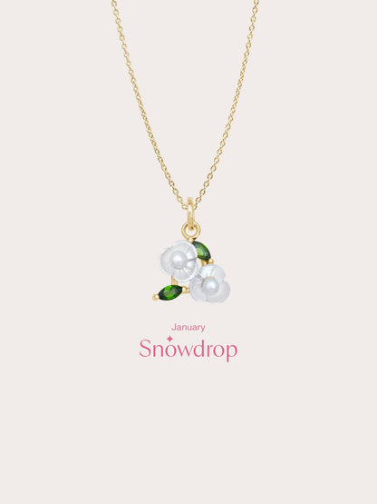 Carved Snowdrop Cluster Necklace 18K Gold (5) – Mondays Made Flower & Birthstone Jewelry Singapore