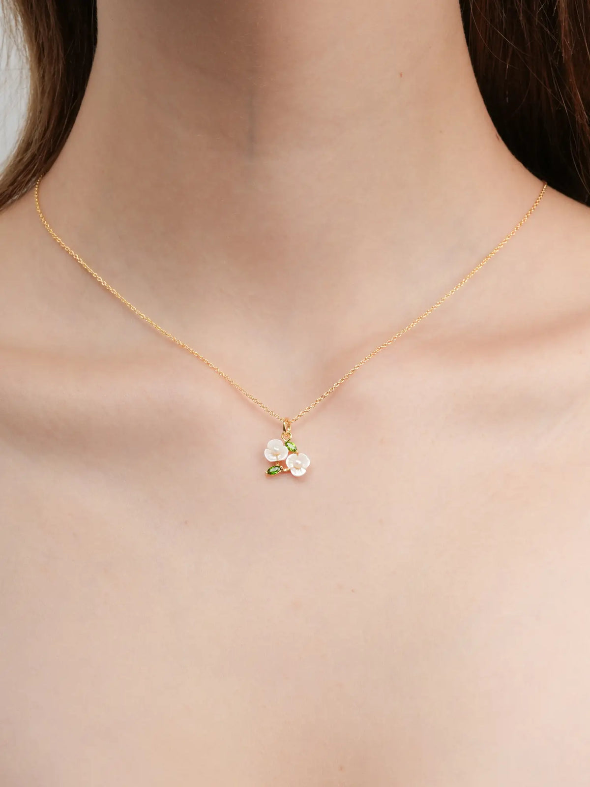 Carved Snowdrop Cluster Necklace 18K Gold (3) – Mondays Made Flower & Birthstone Jewelry Singapore