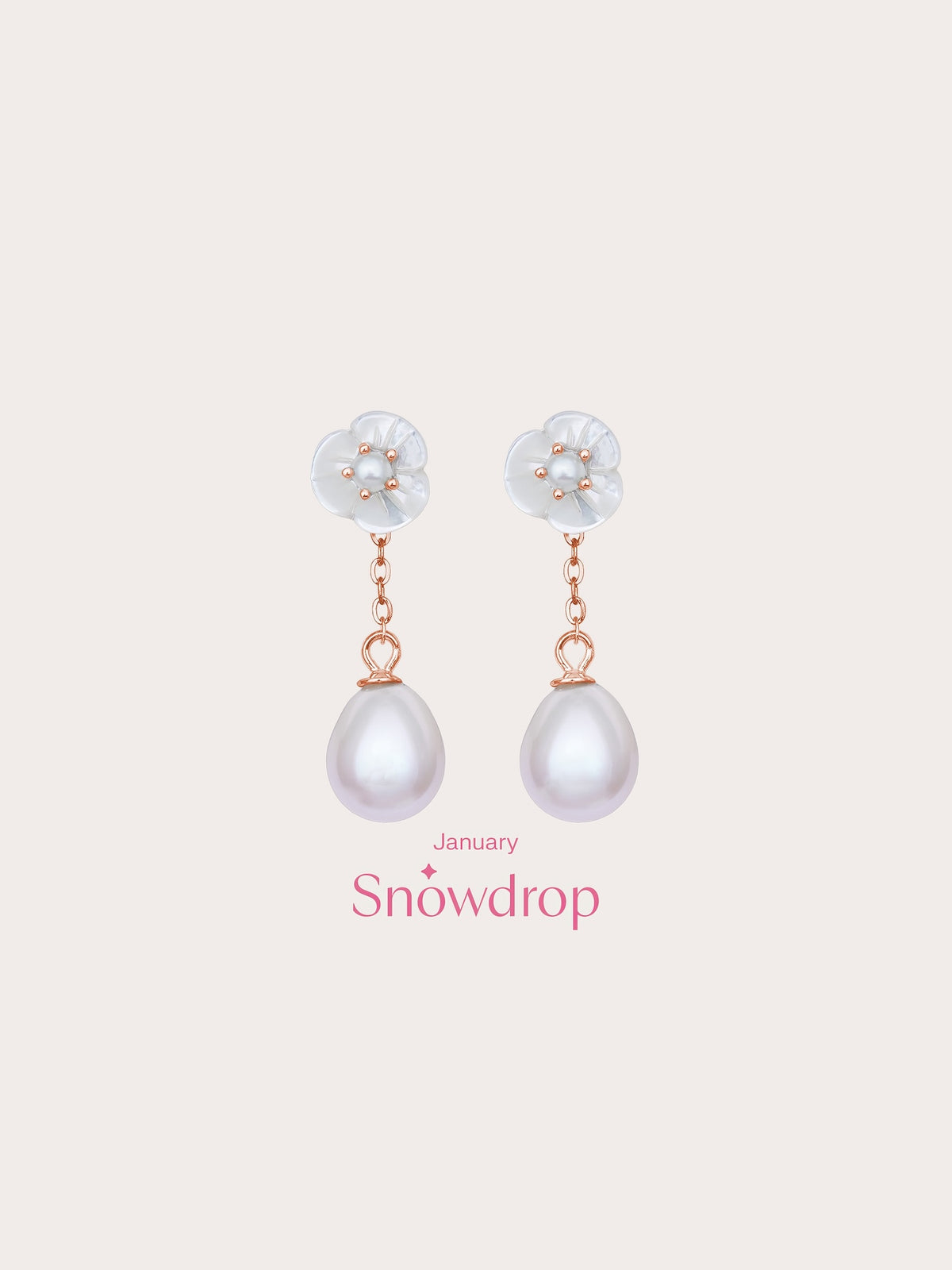 Carved Snowdrop Drop Earrings 18K Rose Gold (6) – Mondays Made Flower & Birthstone Jewelry Singapore
