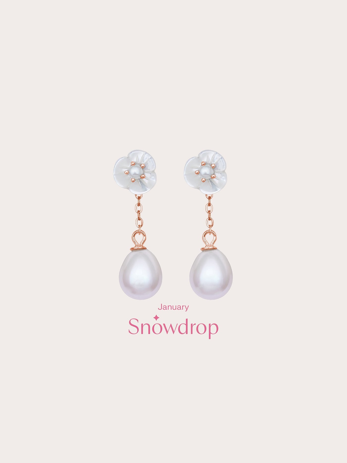 Carved Snowdrop Drop Earrings 18K Rose Gold (6) – Mondays Made Flower & Birthstone Jewelry Singapore