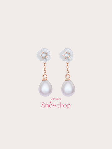 Carved Snowdrop Drop Earrings 18K Rose Gold (6) – Mondays Made Flower & Birthstone Jewelry Singapore