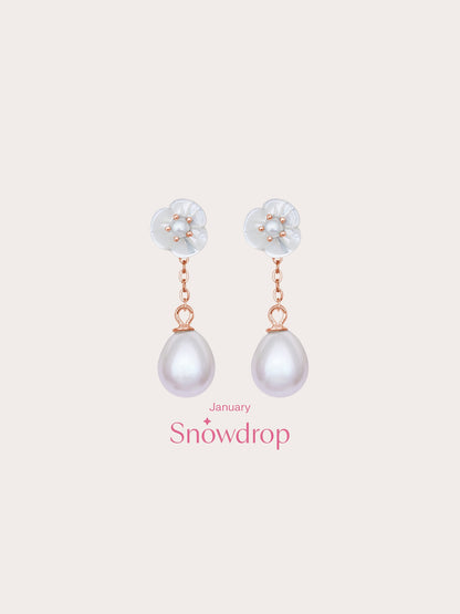 Carved Snowdrop Drop Earrings 18K Rose Gold (6) – Mondays Made Flower & Birthstone Jewelry Singapore