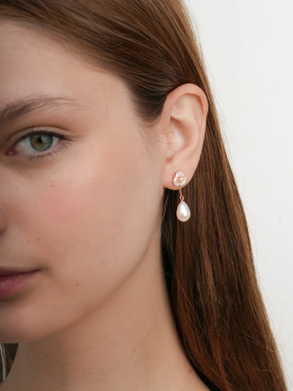 Carved Snowdrop Drop Earrings 18K Rose Gold (5) – Mondays Made Flower & Birthstone Jewelry Singapore